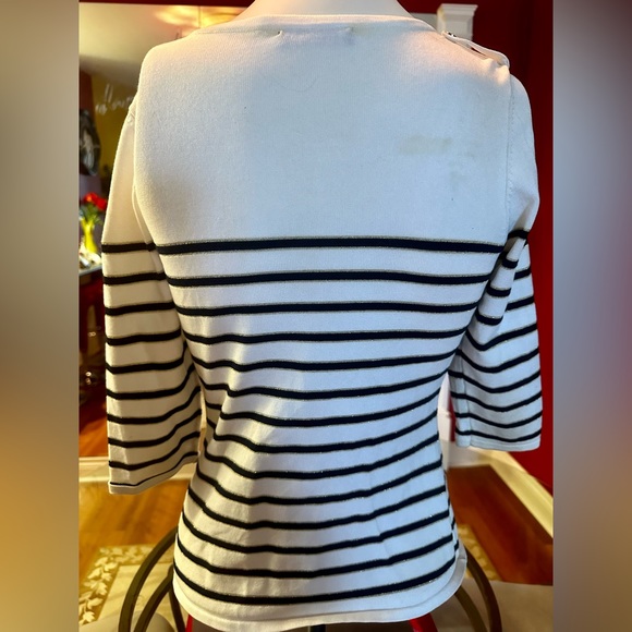 DOLCE CABO  NAUTICAL STRIPE KNIT CARDIGAN WITH BRASS DETAILS SIZE S - Picture 3 of 9